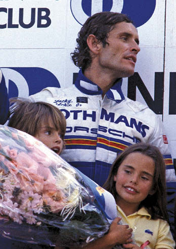 Jacky celebrates victory with Porsche at Spa, with a young Vanina in 1982