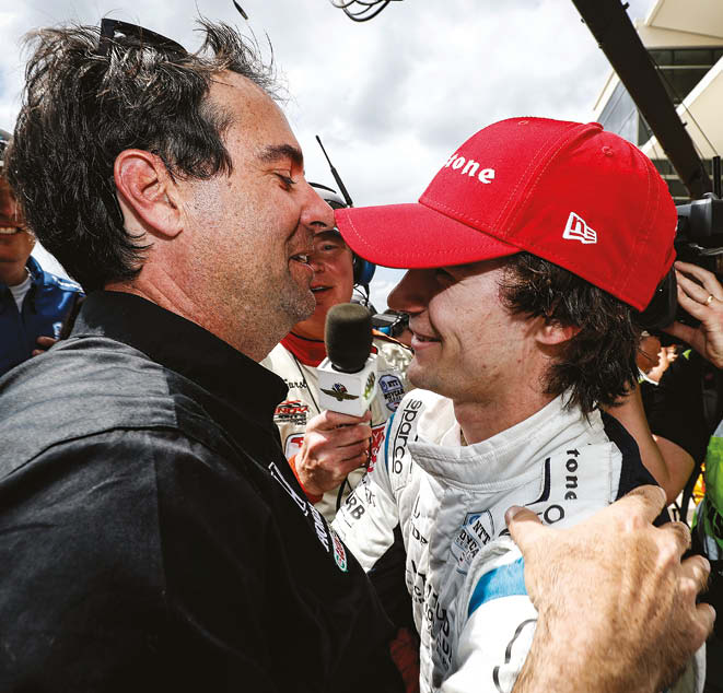 Bryan Herta congratulates son Colton