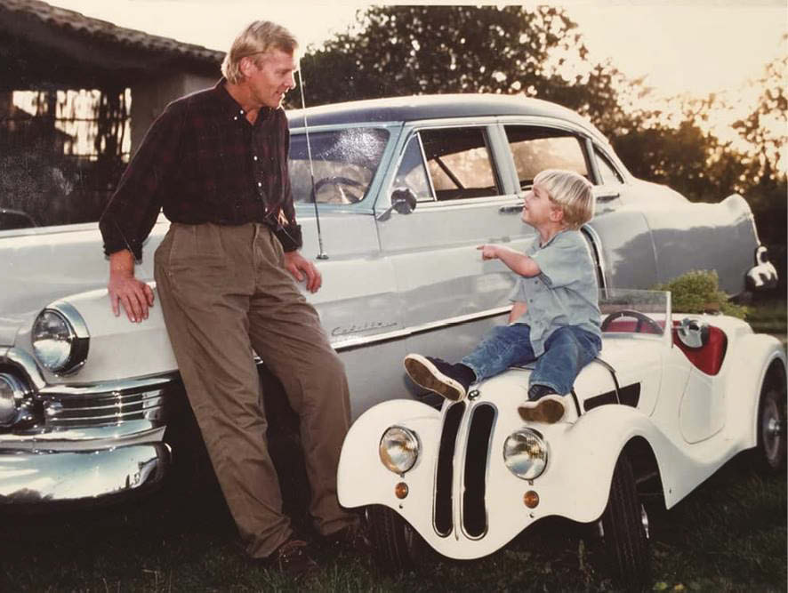 Baggy trousers and short trousers: A young Max looks up to his rally superstar father, Ari