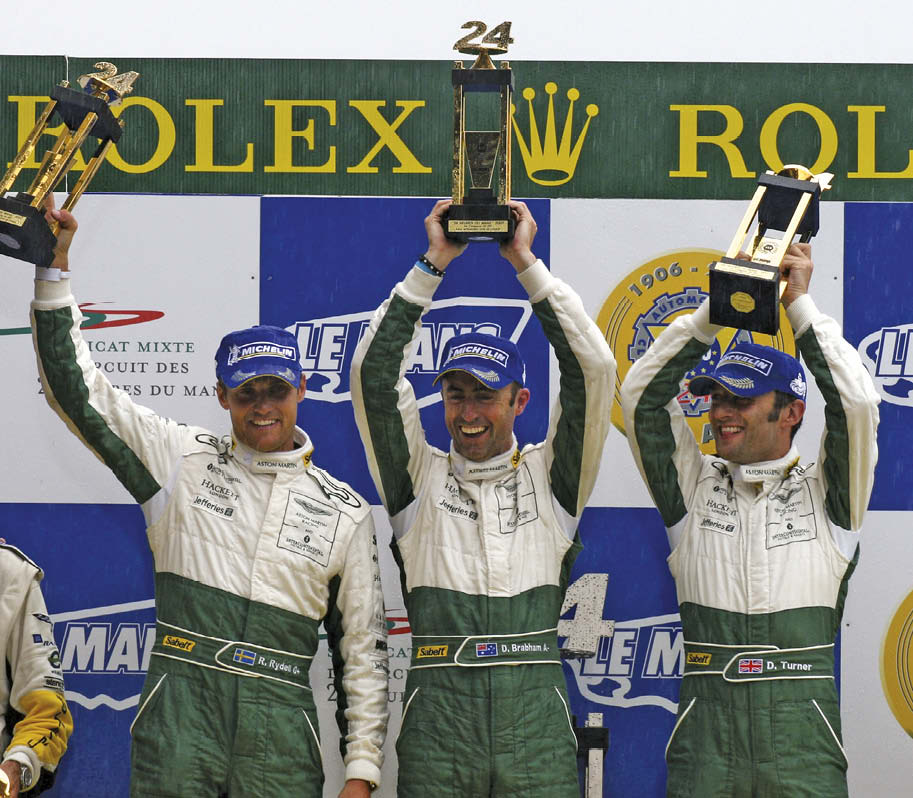 From left to right: Rydell, Brabham and Turner celebrate victory in 2007 after beating the elements and completing 343 laps of La Sarthe