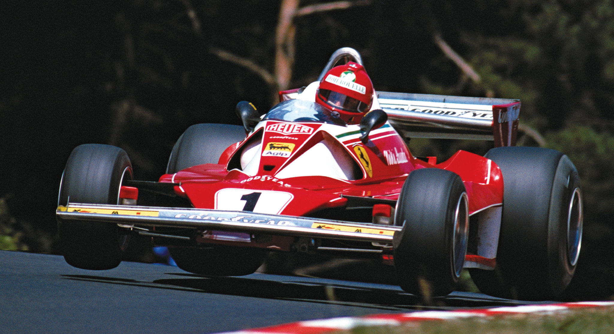 Lauda flying at the Nürburgring in 1976, before the accident that triggered his amazing comeback