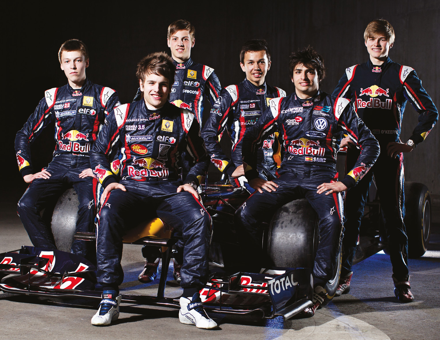 Red Bull Junior Team, class of 2012: From left: Daniil Kvyat , Lewis Williamson, Stefan Wackerbauer, Alex Albon, Carlos Sainz Jr and Callan O’Keeffe. Only Kvyat and Albon are still with the brand