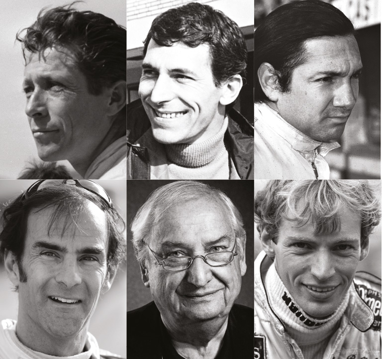 The Sportscars list includes: Olivier Gendebien, Vic Elford, Pedro Rodriguez, Emanuele Pirro, Norbert Singer and Stefan Bellof