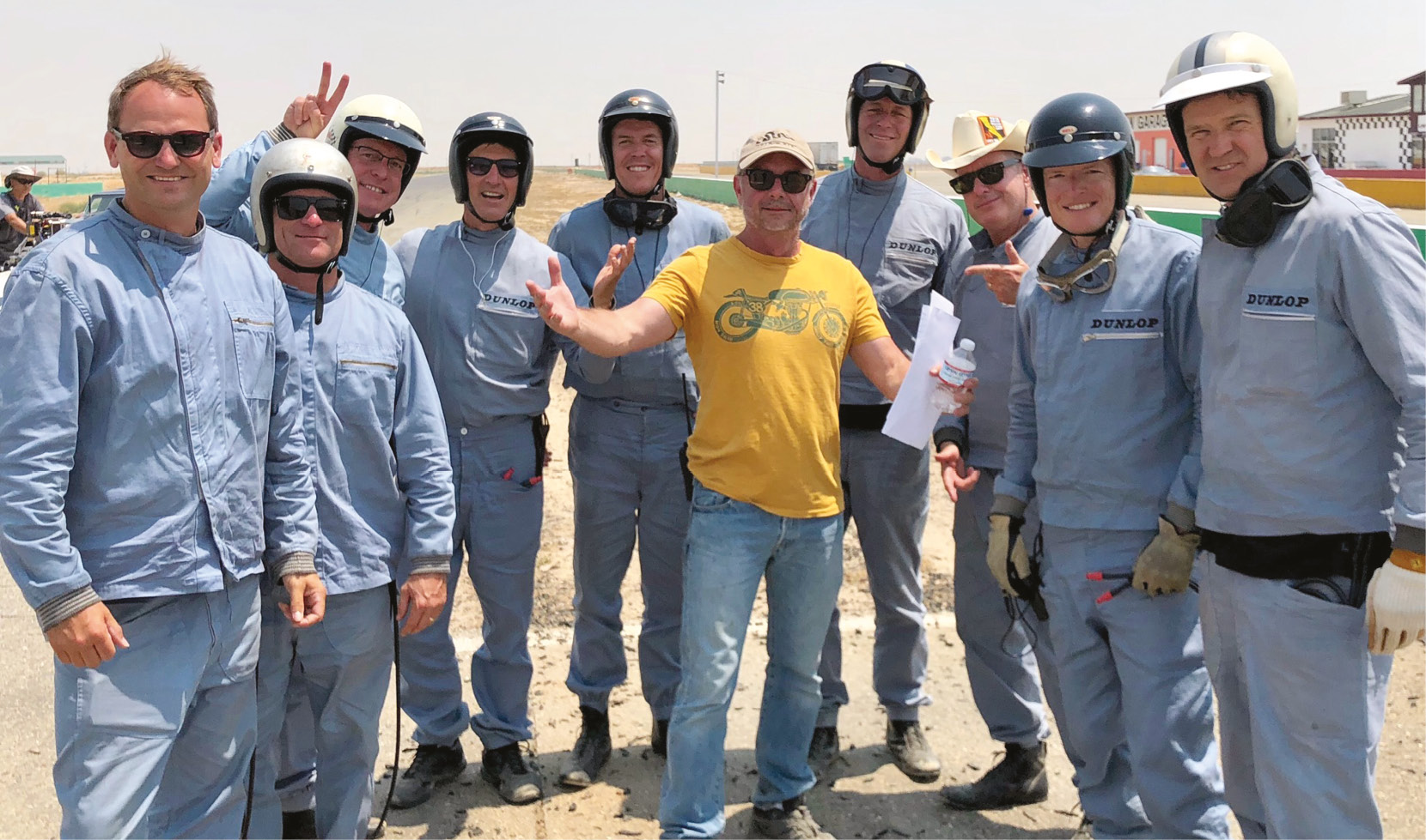 Stunt team with co-ordinator Nagle at centre, Derek Hill on the far right.