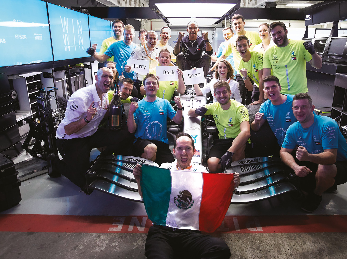 Mercedes celebrate in Mexico and send a message to race engineer Pete Bonnington